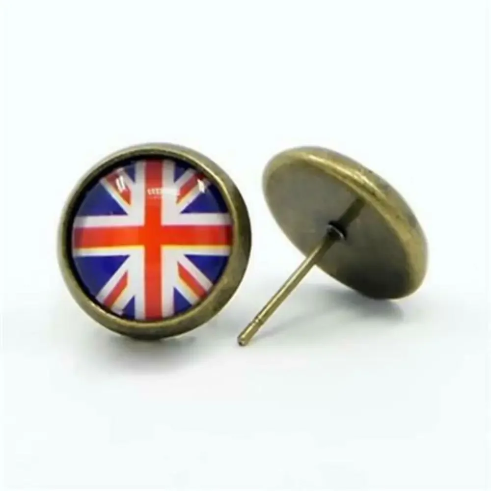 Antiqued Brass Union Jack Great Britain UK Flag Earrings Rose Tyler Doctor